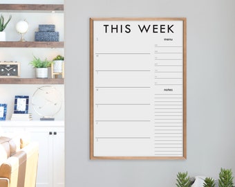 Framed Dry Erase Vertical Weekly Wall Calendar with Personalized Titles | Custom Whiteboard Style Weekly Planner Home Decor for Family