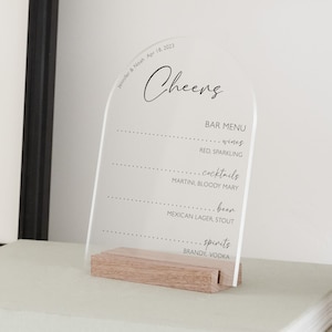 Arch Personalized Drinks Menu for Wedding Bridal or Baby Shower | Acrylic Wedding Sign Cocktails Drinks Menu Bar his and hers bar menu