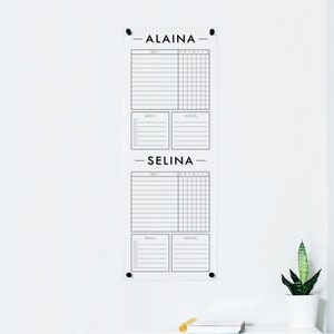 Personalized Acrylic Dry Erase Two Kid Slim Chore Chart | Reusable Personalized Responsibilities Chart, Weekly Daily Tasks Chart for Kids