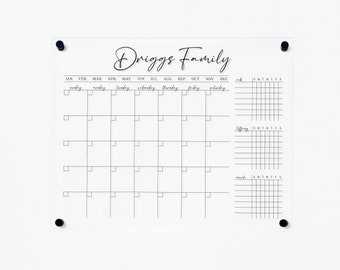 Monthly Command Center with Chore Charts, Dry Erase Clear Acrylic Wall Calendar, Wall Mounted Calendar for Family