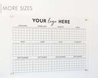 Business Yearly Acrylic Calendar Customized with Logo | Large Office Wall Calendar for Business Event Planning on  Clear Acrylic