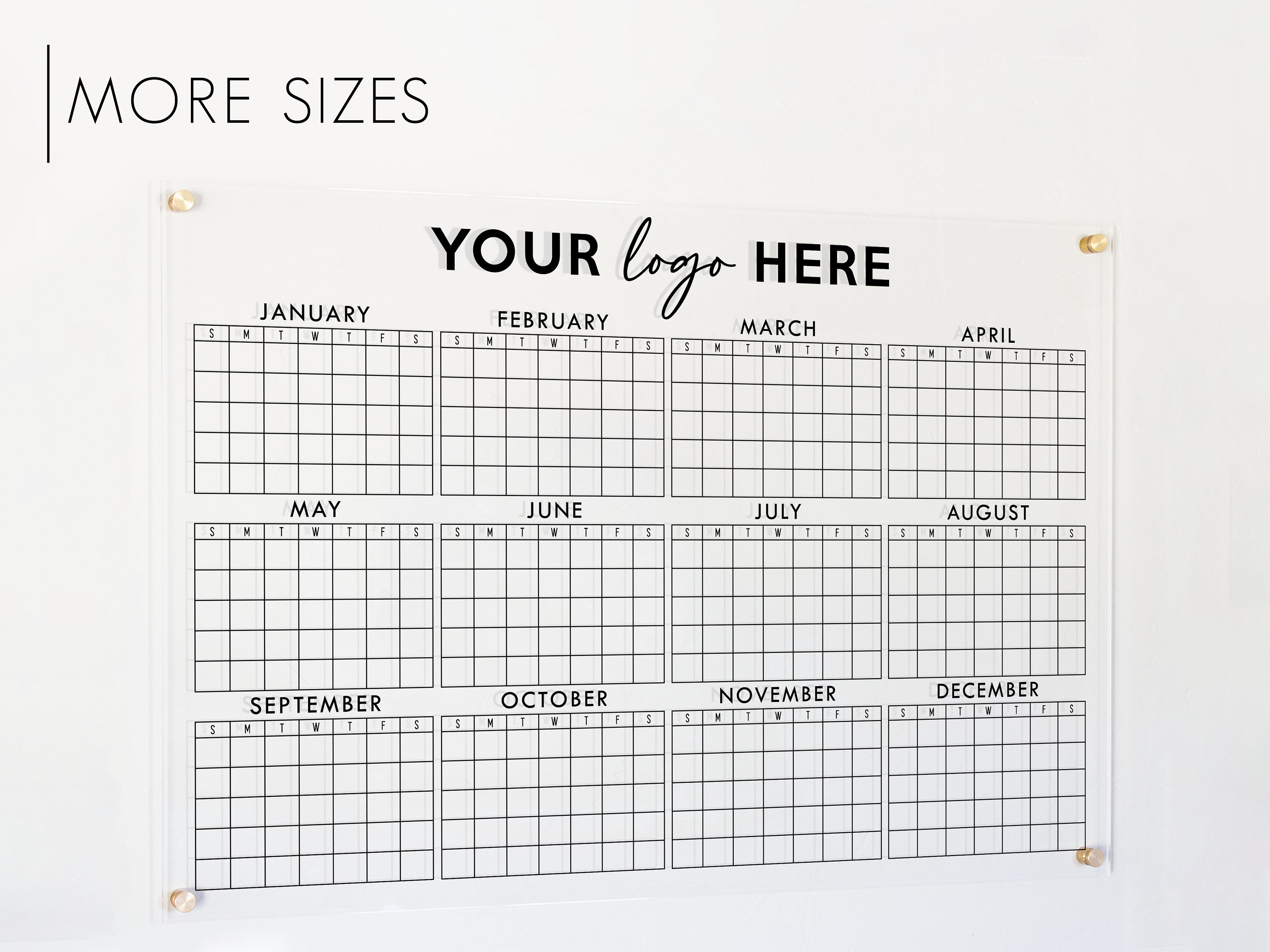 Business Yearly Acrylic Calendar Customized with Logo | Large Office Wall Calendar for Business Event Planning on  Clear Acrylic