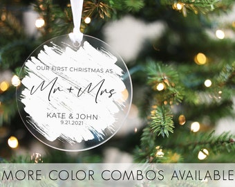 Our First Christmas Married Ornament 2022 on Acrylic | Mr and Mrs Christmas Ornament Personalized for Newlywed Couple Wedding Present