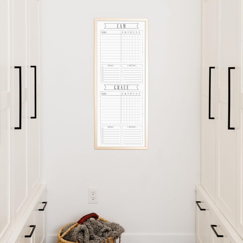 Kid's Chore Chart Whiteboard - Magnetic, Custom Framed 14x36 image 7