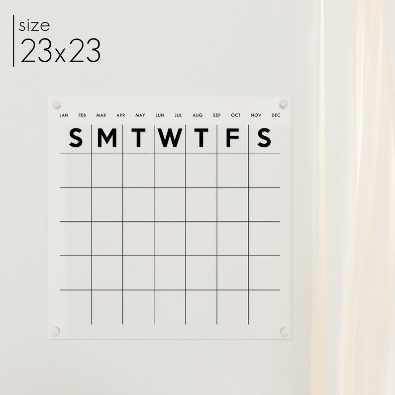 Vertical Acrylic Calendar Acrylic Wall Calendar Minimalist Home Decor Dry Erase Calendar XX104 23" x 23"