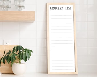 Framed Whiteboard Reusable Grocery List Planner for Wall | Dry Erase Custom Food Shopping List for Family