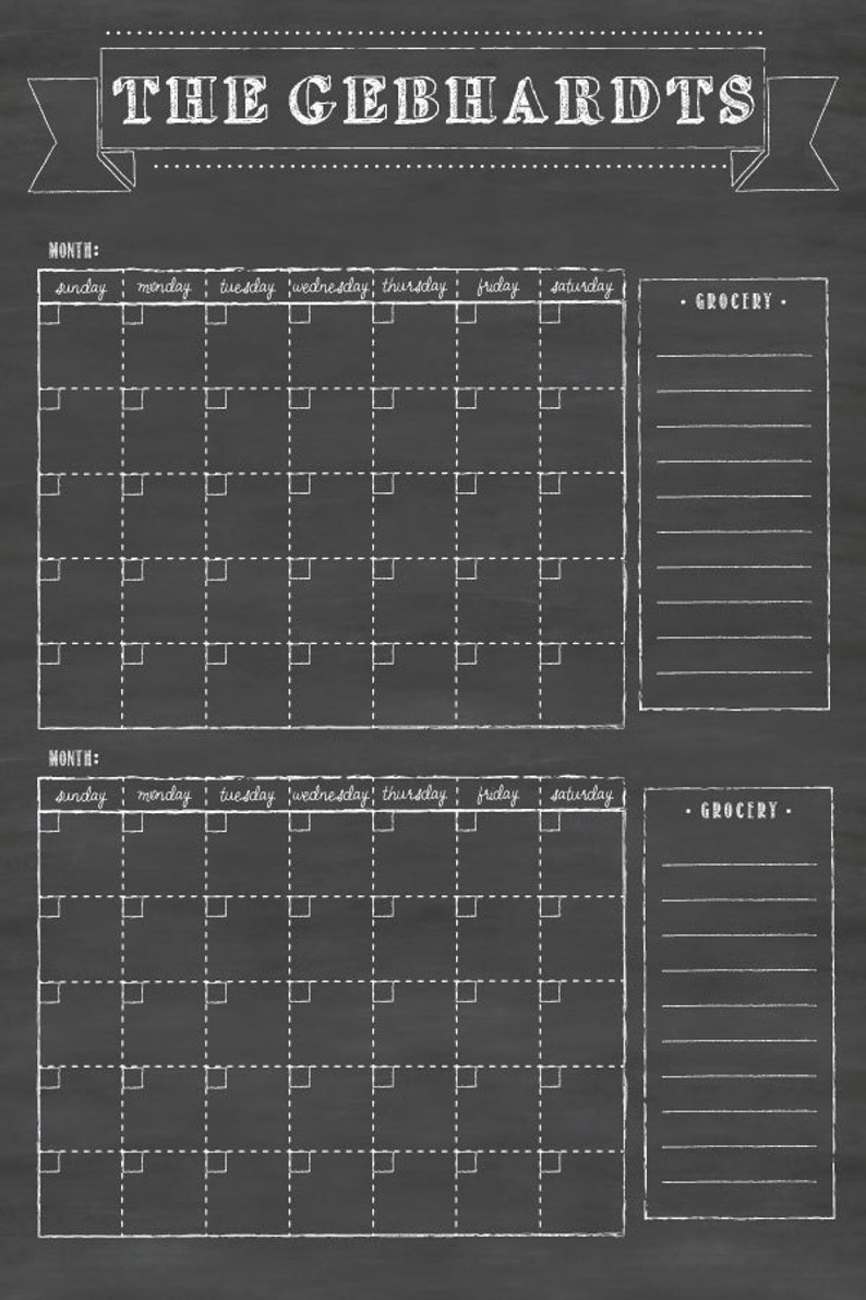 24x36 Custom Dry erase 2 Month Double Calendar menu Board Etsy