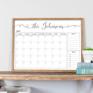 Wall Calendar, 2026 Custom Whiteboard Calendar, Dry Erase Farmhouse Style calendar, Family Menu Planner, Kitchen Family Planner, Menu Board