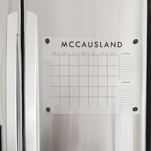 Fridge Calendar with notes section for Kitchen | Custom Magnetic Acrylic Dry Erase Calendar | More Colors and Sizes Available