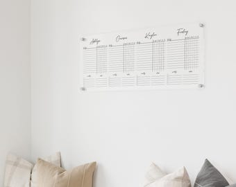 Personalized Chore Chart for 4 Kids | Custom Chore Children for Boy or Girl on Clear Acrylic for Homeschool or To do list