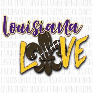 Louisiana Love Purple and Gold Football PNG, DTF, Sublimation File