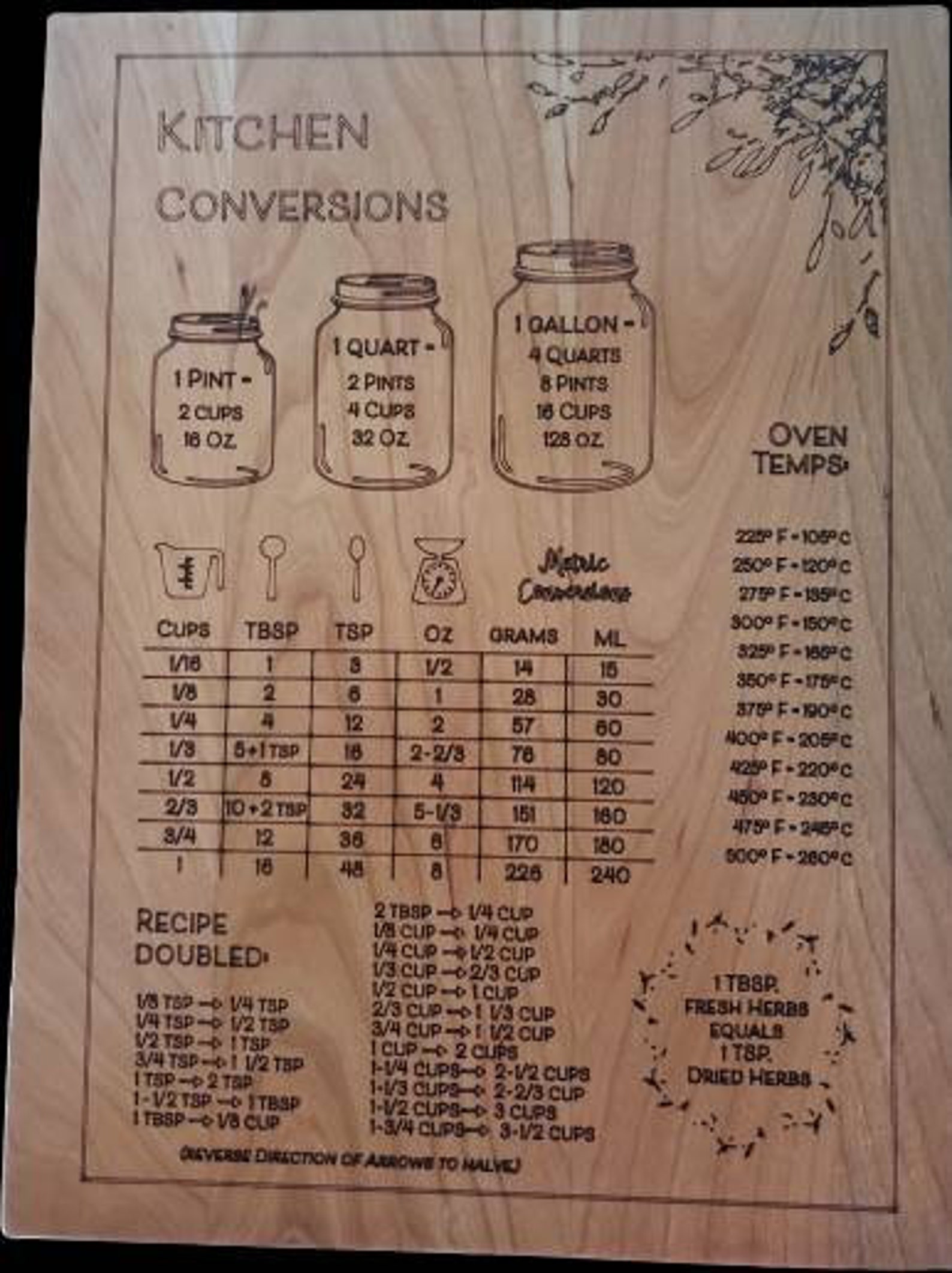 hardwood-cutting-board-with-kitchen-conversion-chart-etsy