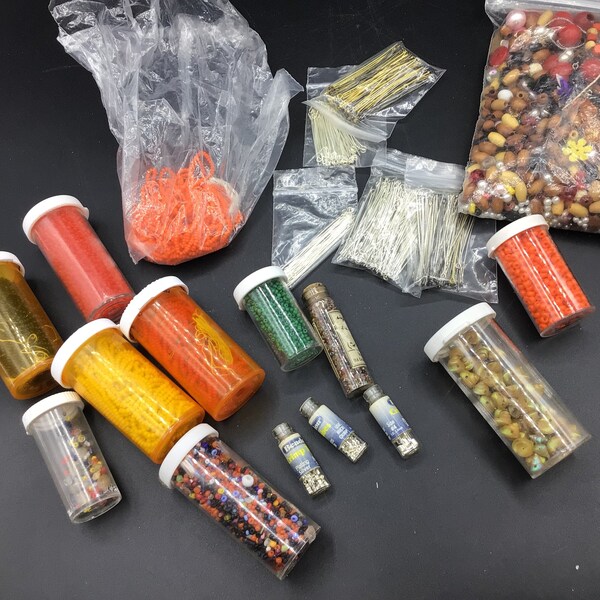 Seed Beading Grab bag!  Glass beads, Wood beads, Plastic beads, crimps, fasteners and all kinds of goodies.