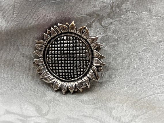 Stamped Sterling Silver Sunflower Pin - Etsy display picture 1