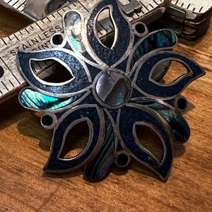 Sterling Silver and blue lapis/mother of pearl inlay convertible pin to necklace- FREE SHIPPING