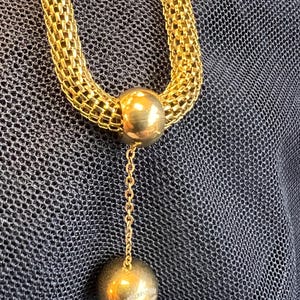 Gold Tone 21 inch long mesh chain necklace ball pendant.  - Free Shipping
