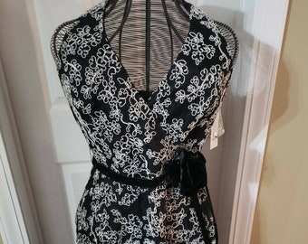 Vintage Chetta B Dress Sz 14 Fit n Flare Halter Black and White Floral Pattern. Still has NWT!