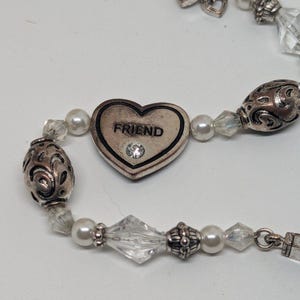 Brighton Vintage Silver Friendship Heart Charm Rhinestone Beaded Bracelet**as is image 4
