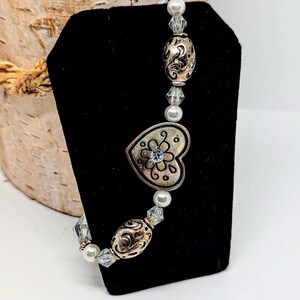 Brighton Vintage Silver Friendship Heart Charm Rhinestone Beaded Bracelet**as is image 5