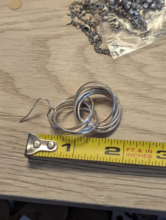 Vintage Silver Multiple Rings Dangle Earrings - image 3