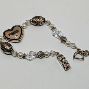 Brighton Vintage Silver Friendship Heart Charm Rhinestone Beaded Bracelet**as is image 3