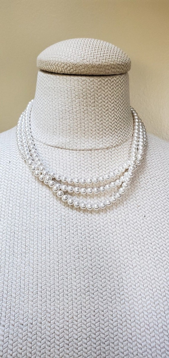 Vintage Triple Strand Faux Pearl Necklace