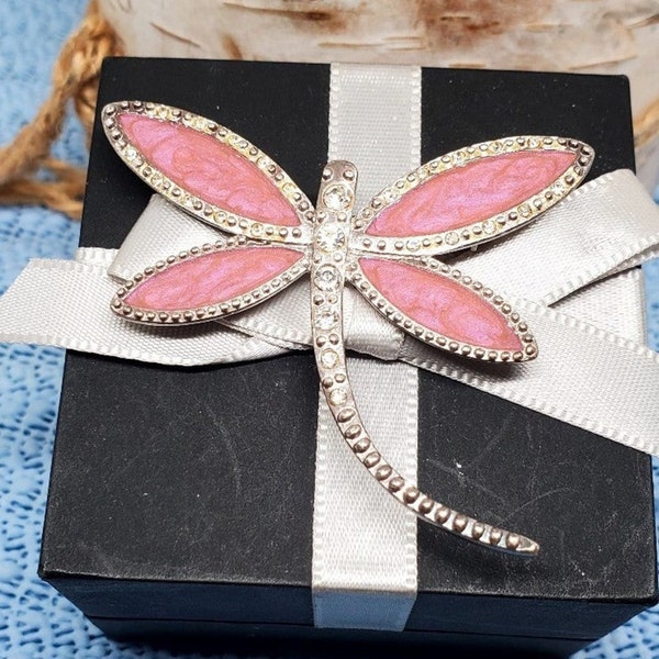 Vintage Nina Ricci for Avon Pink Dragonfly Pin Brooch With Crystals