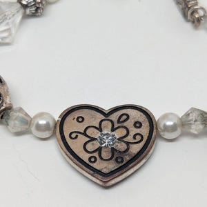 Brighton Vintage Silver Friendship Heart Charm Rhinestone Beaded Bracelet**as is image 2