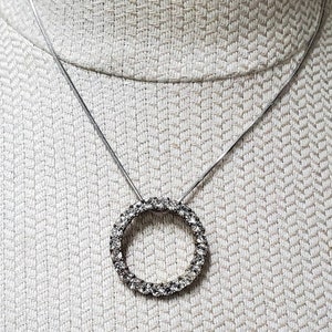 Round Simulated Diamond Silver Tone Pendant Necklace