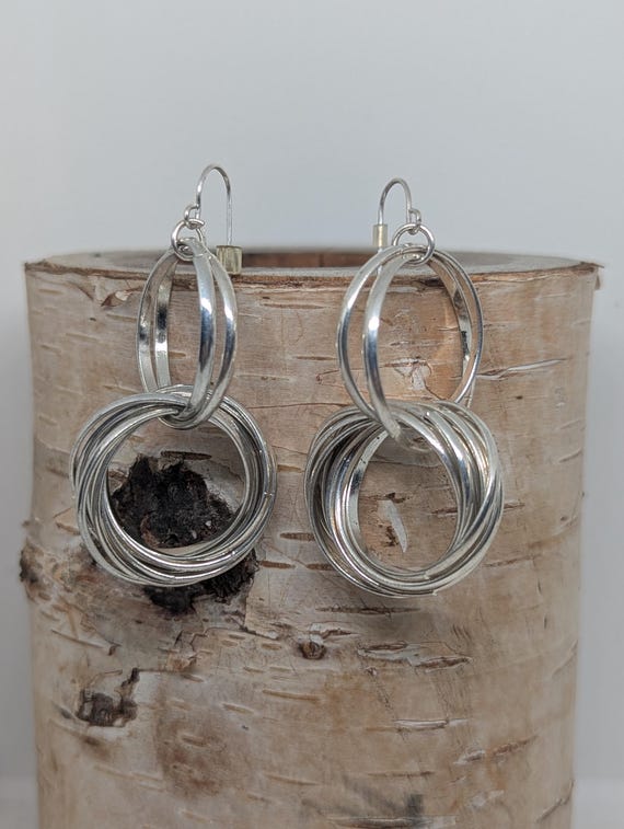 Vintage Silver Multiple Rings Dangle Earrings - image 2