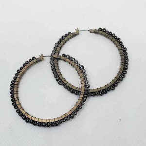 Vintage Silver Wired Beaded Copper Tone Hoop Earrings