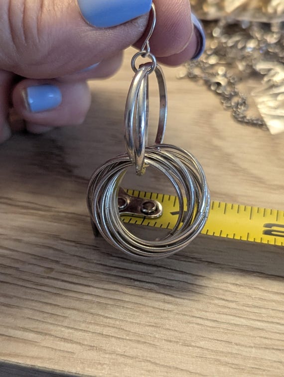 Vintage Silver Multiple Rings Dangle Earrings - image 4
