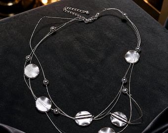 Multi-strand Piano Wire Silver Tone Hammered Discs Choker Collar Necklace