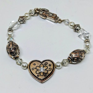 Brighton Vintage Silber Freundschaft Herz Charm Strass Perlen Armband