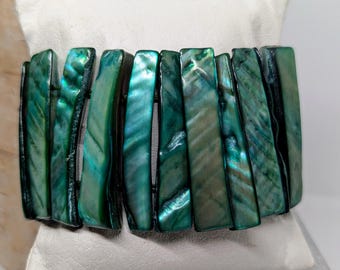 Vintage Green Abalone Shell Stretch Cuff Bracelet