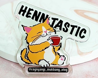 Pin HENNTASTIC Fun Text with Chilling Cat Logo Unique Designed Pin for Bag Hat Shirt, Hennssy Lovers Accessories