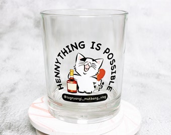 Hennything Is Possible Fun Text Unique Logo Designed One of Kind Rock Glasses, 12oz Clear Acrylic Cup for Hennessy Lovers
