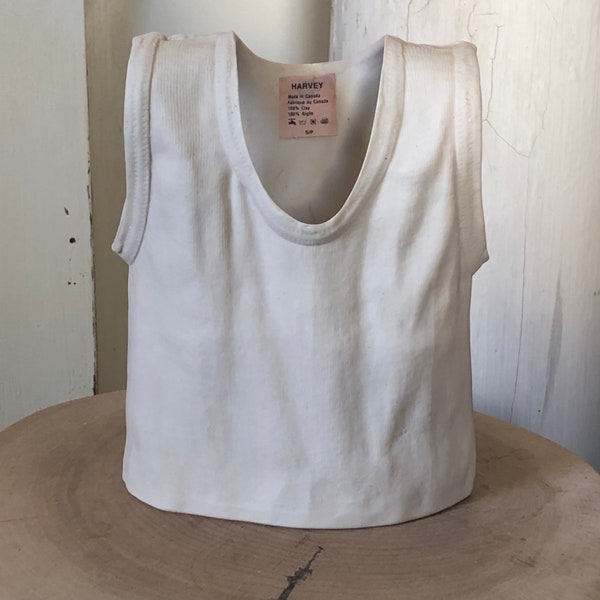 Vintage Michel Harvey 1970s - 1980s Ceramic Pop Art Ribbed Wife Beater Tank Top T Shirt Sculpture or Vase. Made in Canada.