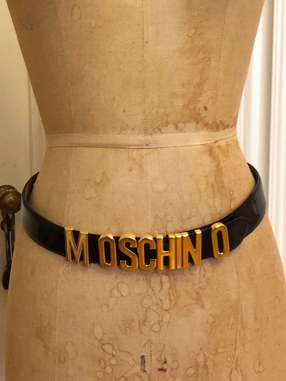 Belts Moschino - Logo lettering black patent leather belt