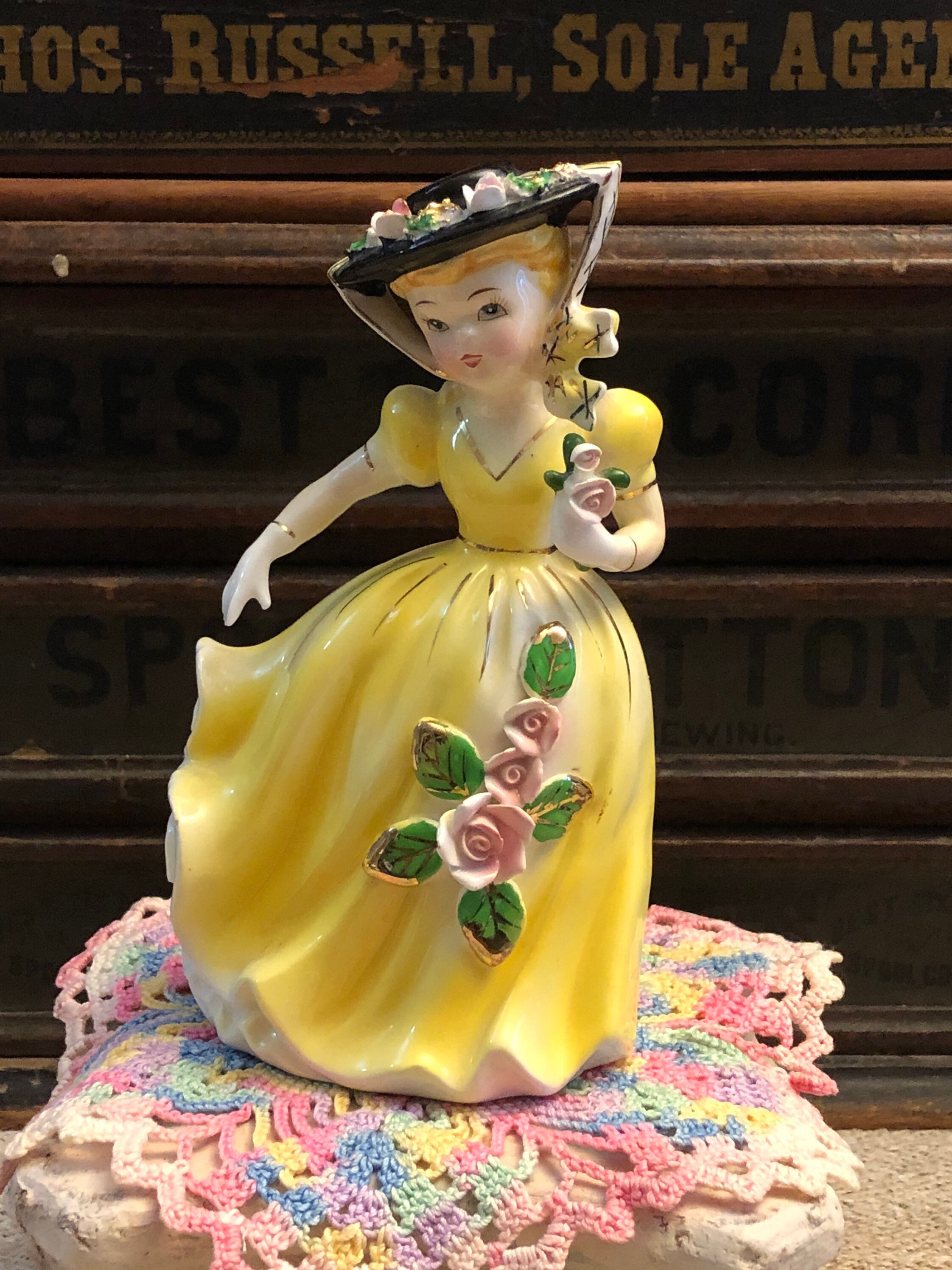 Vintage Made in Japan Pretty Lady Figurine in Yellow Gown Etsy