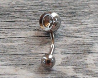 Surgical Steel Belly Bar Blank Setting: 6mm Gemstone, 14 Gauge