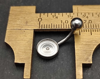 Surgical Steel Belly Bar Setting: 8mm Cabochon, 14 Gauge
