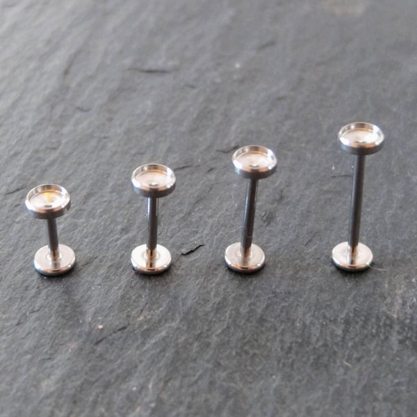 Labret Bar Blank Setting - 316l Surgical Steel - 18 Gauge - 3mm Cabochon Gem Setting - Threadless Push Pin