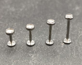 3mm Cabochon Labret Bar: 316L Surgical Steel Setting, 14/16 Gauge