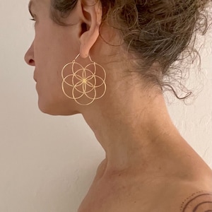 Gold Plated Seed of Life Sacred Geometry Hoop Earrings