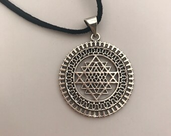 Silver Plated Sacred Geometry Sri Yantra Pendant Necklace