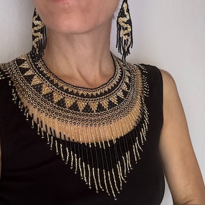 Black Gold Empress Beaded Collar Necklace