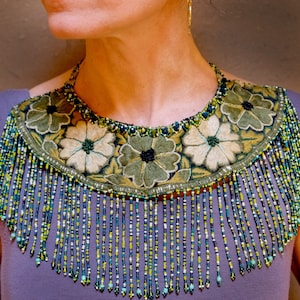 Olive Empress Floral Embroidered Ceremony Collar Necklace