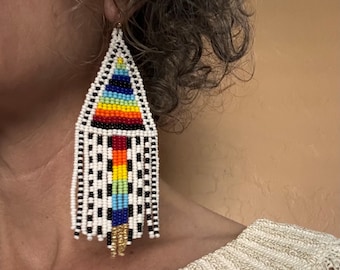 Pyramid Rainbow Priestess Beaded Earrings