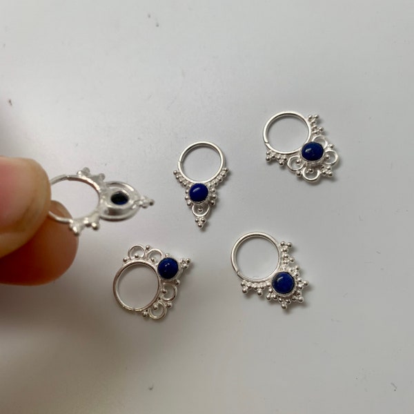 Lapis Lazuli Sterling Silver Goddess Septum Tragus Nose Rings 925 18 gauge 1.2mm